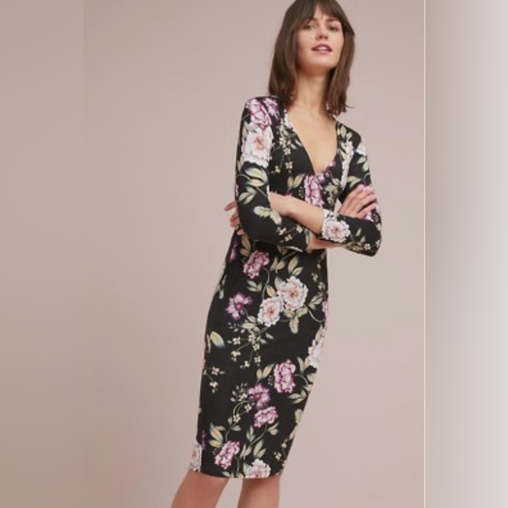 Yumi Kim | Long-Sleeve Black Floral Ruched Dress Size Medium